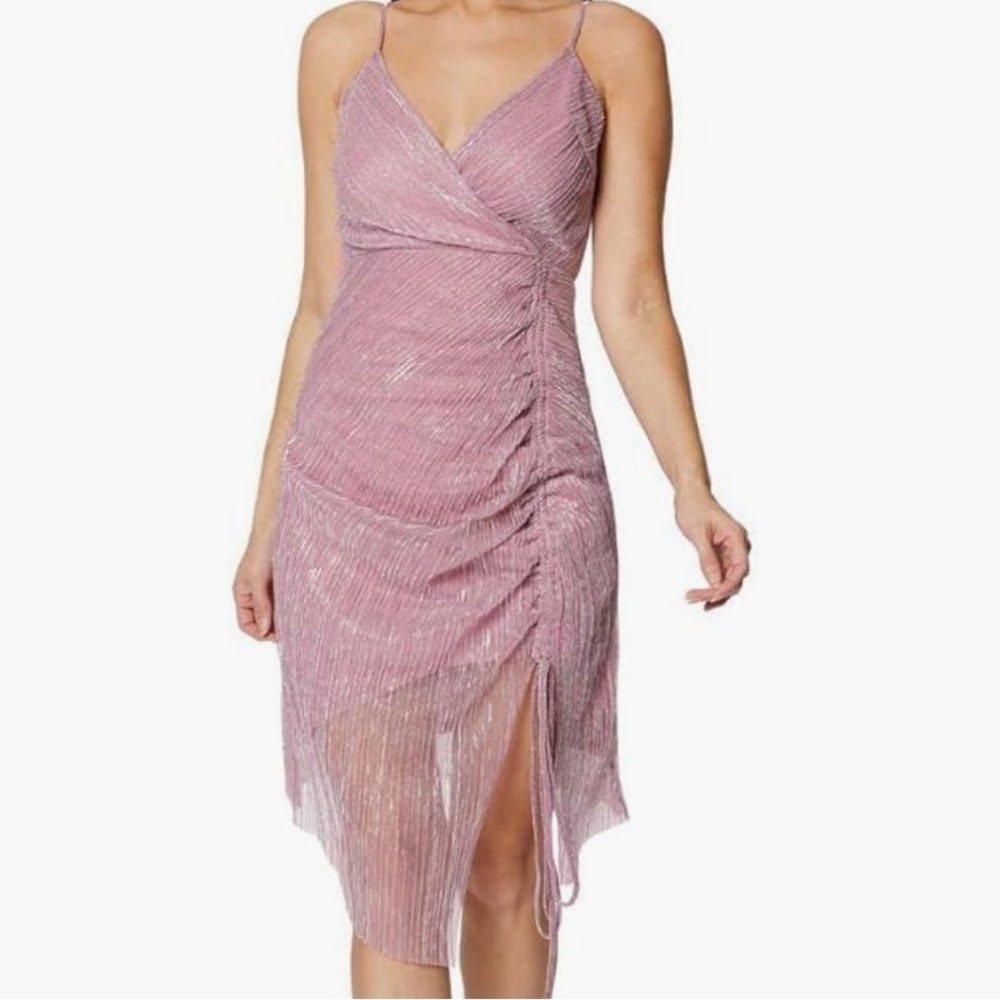 BCBGeneration Women's Metallic Ruched Midi Dress Light Purple Pink Size 16 XL
